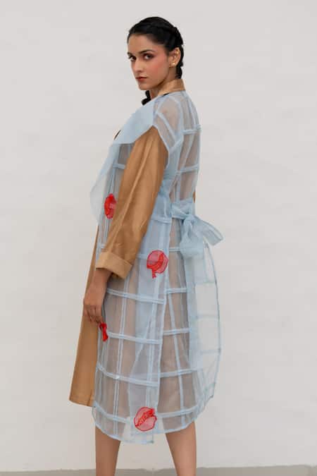 Chambray & CO. Brown Silk, Organza, Cotton, And Powder Blue Dress Set Online at Aza Fashions Chambray & CO._Brown Silk, Organza, Cotton, And Powder Blue Dress Set _Online_at_Aza_Fashions