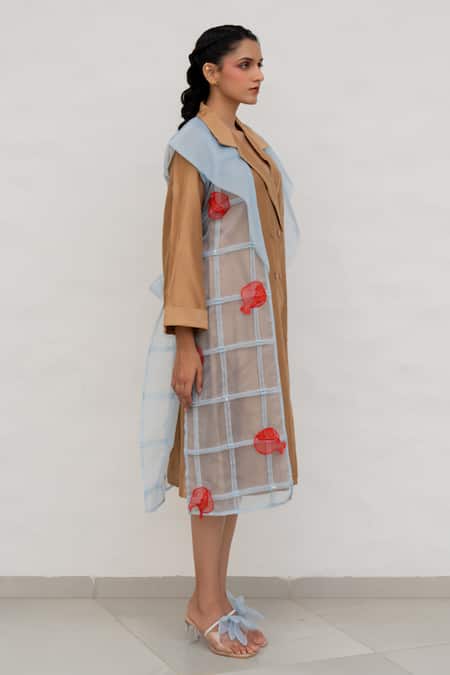 Buy Chambray & CO. Brown Silk, Organza, Cotton, And Powder Blue Dress Set Online at Aza Fashions Buy_Chambray & CO._Brown Silk, Organza, Cotton, And Powder Blue Dress Set _Online_at_Aza_Fashions