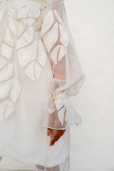 Buy Chambray & CO. Ivory Organza, Chanderi Silk, Cotton Embroidery, Applique Overlay Dress With Buy_Chambray & CO._Ivory Organza, Chanderi Silk, Cotton Embroidery, Applique Overlay Dress With