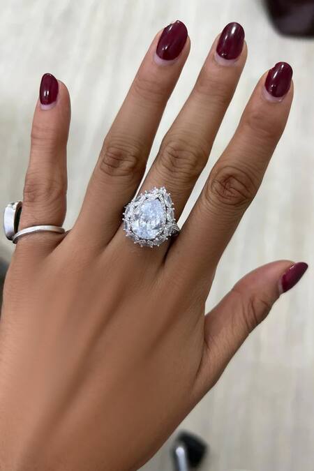 PRERTO_White Imitation Diamonds Geometric Stones Necklace Set_Online_at_Aza_Fashions