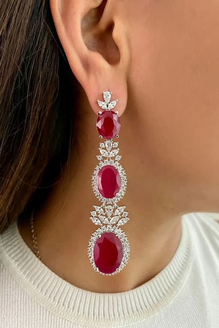 Shop PRERTO Red Stones, Crystals Leh Ruby Diamond Ovalet Necklace Set at Aza Fashions Shop_PRERTO_Red Stones, Crystals Leh Ruby Diamond Ovalet Necklace Set_at_Aza_Fashions