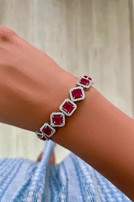 Buy_PRERTO_Red Imitation Gemstones Noelle Infinity Ruby Diamond Set_Online_at_Aza_Fashions