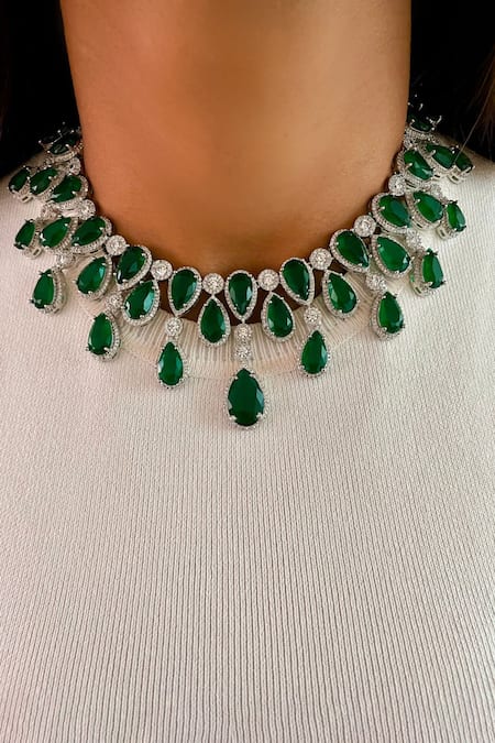 PRERTO Emerald Stone Infinity Necklace Set 
