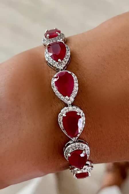 PRERTO_Red Gemstones, Ruby Infinity Necklace Set _Online_at_Aza_Fashions
