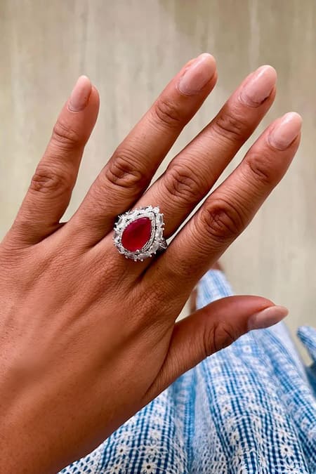 Buy_PRERTO_Red Gemstones, Ruby Infinity Necklace Set _Online_at_Aza_Fashions