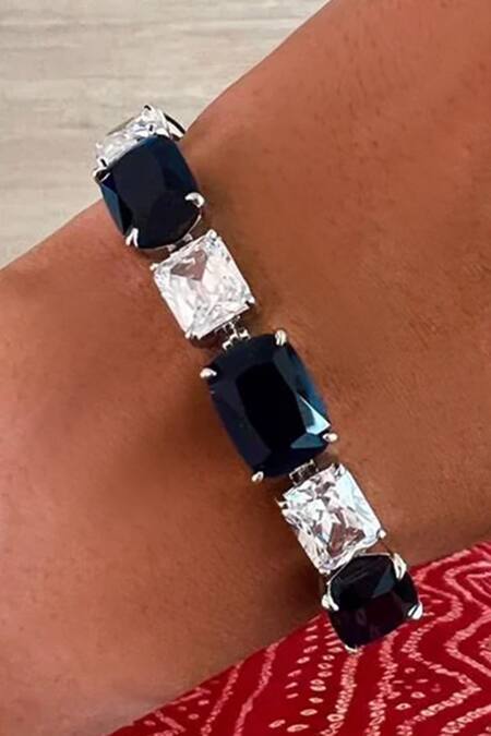 PRERTO_Sapphire Stones, Bally Diamonte Necklace Set_Online_at_Aza_Fashions