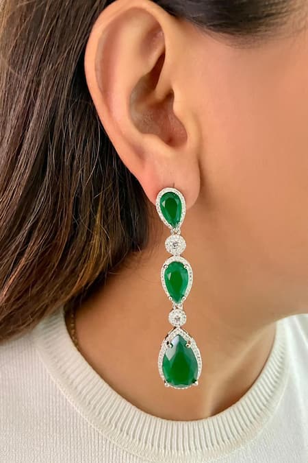 Shop_PRERTO_Emerald Green Stones Diamond Infinity Necklace Set _at_Aza_Fashions