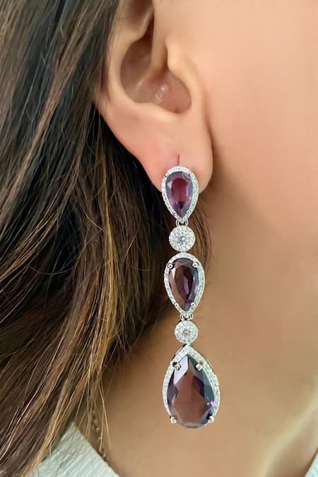 Shop_PRERTO_Purple Stones Sirsa Diamond Necklace Set _at_Aza_Fashions