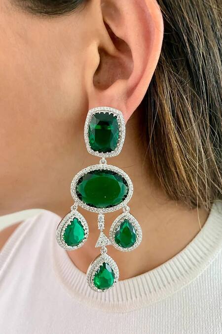 Shop PRERTO Emerald Green Imitation Gemstones Chunky Statement Necklace Set at Aza Fashions Shop_PRERTO_Emerald Green Imitation Gemstones Chunky Statement Necklace Set_at_Aza_Fashions