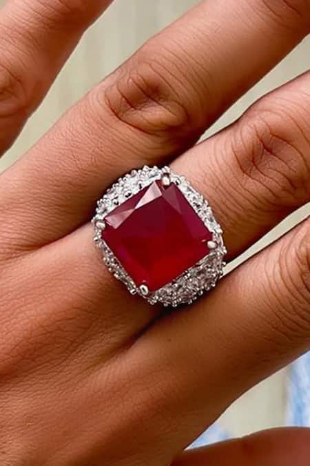 Buy_PRERTO_Red Gemstones, Diu Ruby Diamonte Necklace Set_Online_at_Aza_Fashions