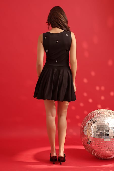 Shop Dev And Viv Black Nylon, Rayon, Spandex Round Neck Designer Dress With Embellishments at Aza Fashions Shop_Dev And Viv_Black Nylon, Rayon, Spandex Round Neck Designer Dress With Embellishments _at_Aza_Fashions