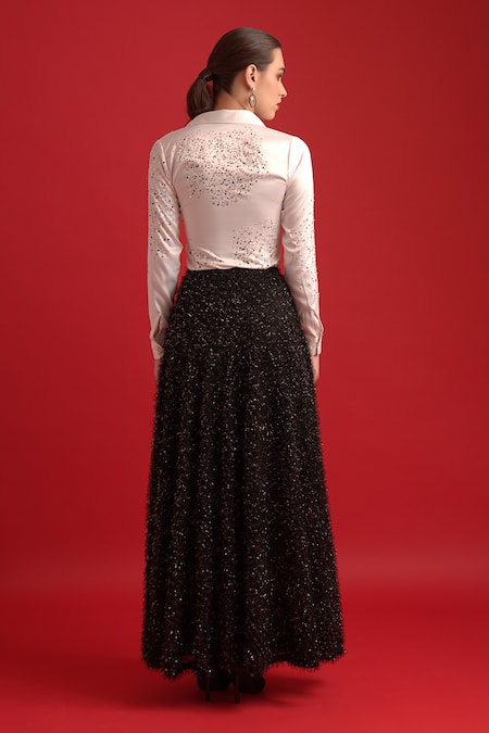 Shop Dev And Viv Black Nylon, Rayon, Spandex Designer Skirt at Aza Fashions Shop_Dev And Viv_Black Nylon, Rayon, Spandex Designer Skirt _at_Aza_Fashions