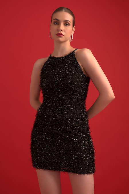 Buy Dev And Viv Black Polyester, Lycra High Neck Designer Dress Online at Aza Fashions Buy_Dev And Viv_Black Polyester, Lycra High Neck Designer Dress _Online_at_Aza_Fashions