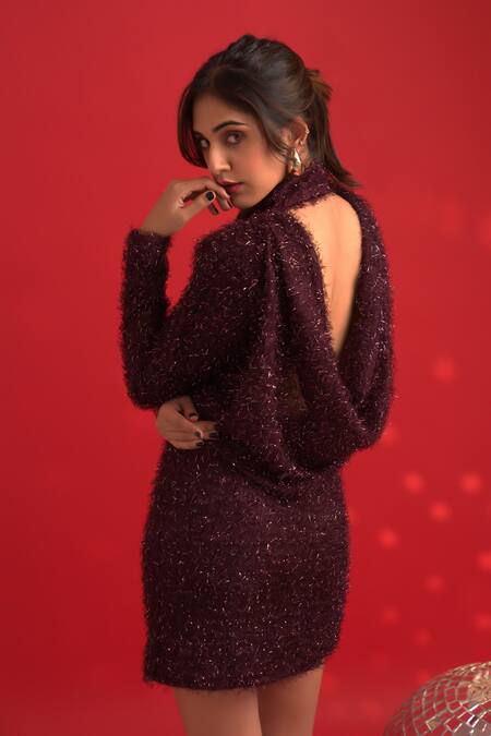 Buy Dev And Viv Purple Polyester, Lycra High Neck Designer Dress Online at Aza Fashions Buy_Dev And Viv_Purple Polyester, Lycra High Neck Designer Dress _Online_at_Aza_Fashions