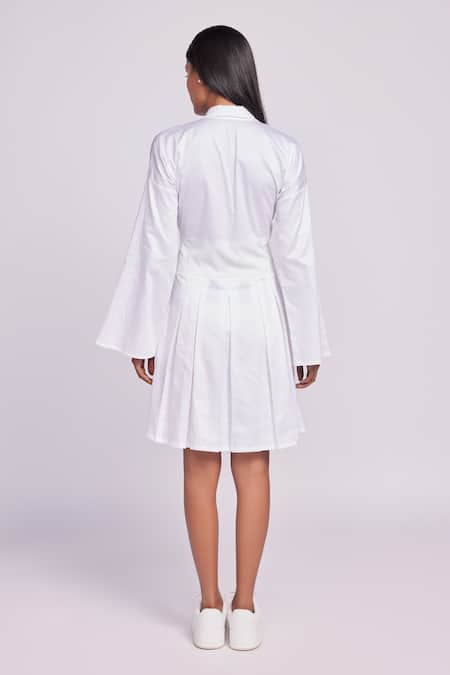 Shop Dev And Viv White Cotton Collared Designer Dress at Aza Fashions Shop_Dev And Viv_White Cotton Collared Designer Dress _at_Aza_Fashions