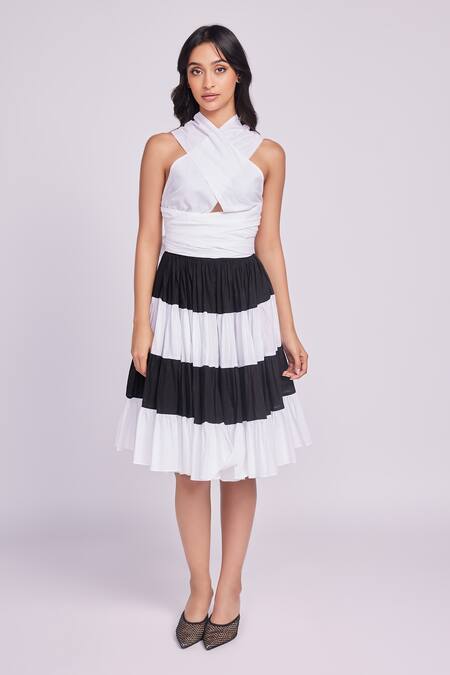 Dev And Viv Multi Color Cotton Halter Neck Designer Striped Dress Online at Aza Fashions Dev And Viv_Multi Color Cotton Halter Neck Designer Striped Dress _Online_at_Aza_Fashions