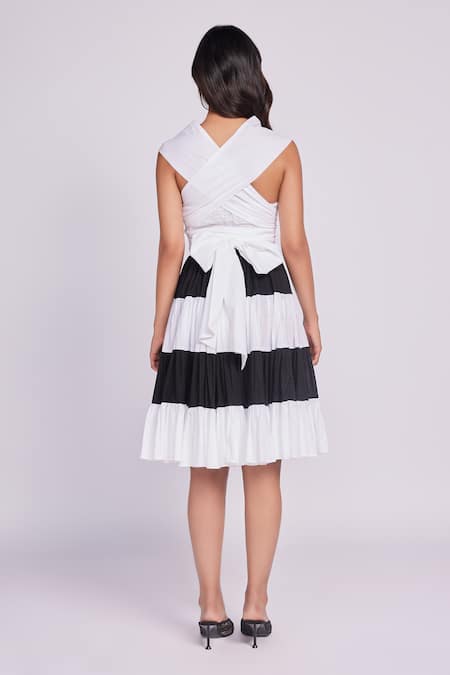 Shop Dev And Viv Multi Color Cotton Halter Neck Designer Striped Dress at Aza Fashions Shop_Dev And Viv_Multi Color Cotton Halter Neck Designer Striped Dress _at_Aza_Fashions