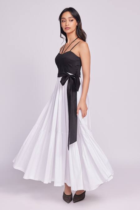 Dev And Viv Black Cotton Two-tone Maxi Dress Online at Aza Fashions Dev And Viv_Black Cotton Two-tone Maxi Dress _Online_at_Aza_Fashions