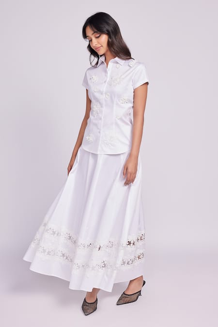 Dev And Viv White Cotton Embroidery Skirt 