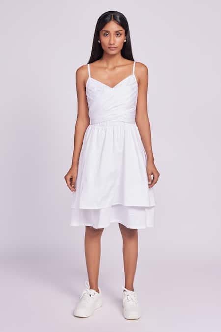 Dev And Viv White Cotton V-neck Spaghetti Strap Dress 