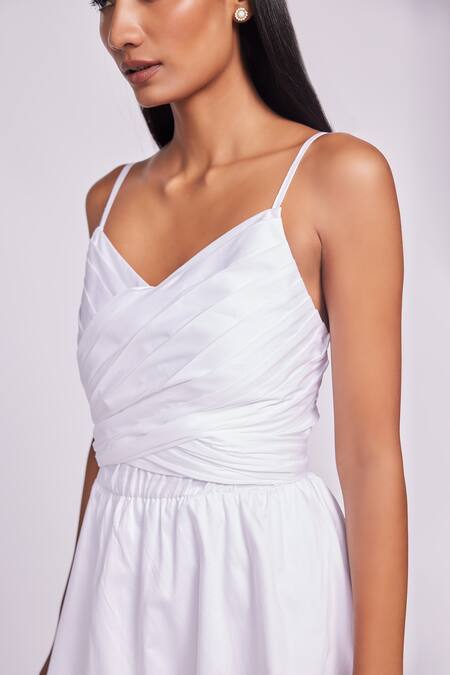 Buy Dev And Viv White Cotton V-neck Spaghetti Strap Dress Online at Aza Fashions Buy_Dev And Viv_White Cotton V-neck Spaghetti Strap Dress _Online_at_Aza_Fashions