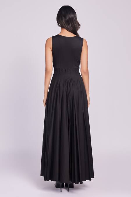 Shop Dev And Viv Black Cotton Buckles Round Neck Designer Dress at Aza Fashions Shop_Dev And Viv_Black Cotton Buckles Round Neck Designer Dress _at_Aza_Fashions