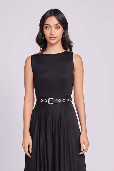 Buy Dev And Viv Black Cotton Buckles Round Neck Designer Dress Online at Aza Fashions Buy_Dev And Viv_Black Cotton Buckles Round Neck Designer Dress _Online_at_Aza_Fashions