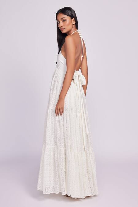 Buy Dev And Viv White Cotton Lace Halter Neck Maxi Dress Online at Aza Fashions Buy_Dev And Viv_White Cotton Lace Halter Neck Maxi Dress _Online_at_Aza_Fashions