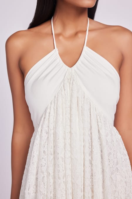 Shop Dev And Viv White Cotton Lace Halter Neck Maxi Dress Online at Aza Fashions Shop_Dev And Viv_White Cotton Lace Halter Neck Maxi Dress _Online_at_Aza_Fashions