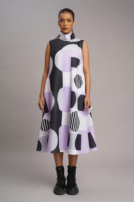 Taika By Poonam Bhagat Lilac Retro Print Dress