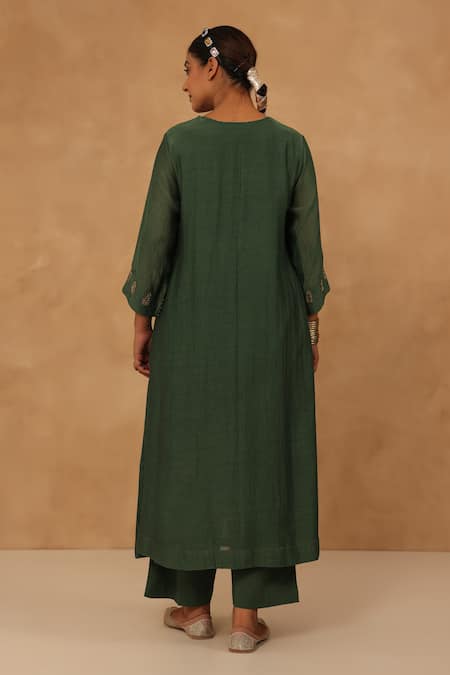 Charu Makkar Olive Green Chanderi Kurta & Pant Set 