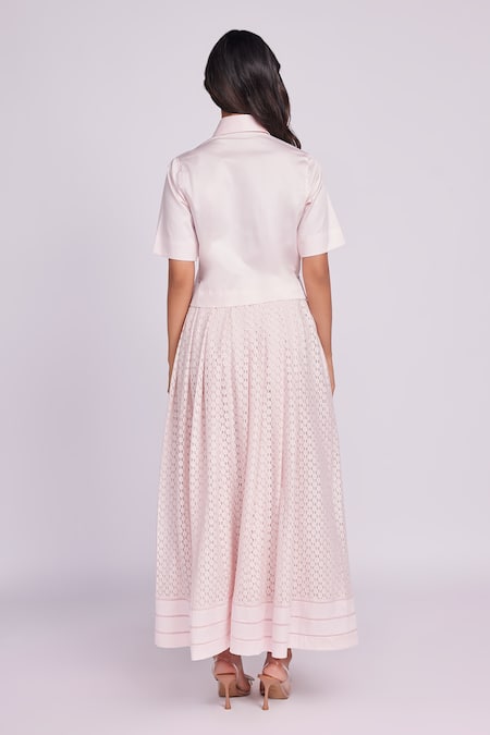 Shop Dev And Viv Pink Cotton Embroidery Blush Skirt at Aza Fashions Shop_Dev And Viv_Pink Cotton Embroidery Blush Skirt _at_Aza_Fashions