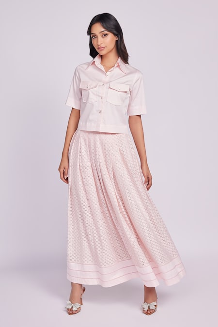 Dev And Viv Pink Cotton Embroidery Blush Skirt 
