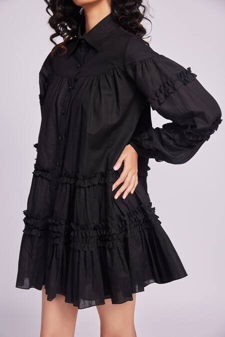 Buy Dev And Viv Black Cotton Collared Ruffled Designer Dress Online at Aza Fashions Buy_Dev And Viv_Black Cotton Collared Ruffled Designer Dress _Online_at_Aza_Fashions