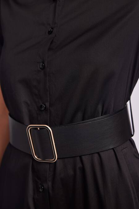 Dev And Viv Black Cotton Buckles Collared Maxi Dress With Belt Online at Aza Fashions Dev And Viv_Black Cotton Buckles Collared Maxi Dress With Belt _Online_at_Aza_Fashions