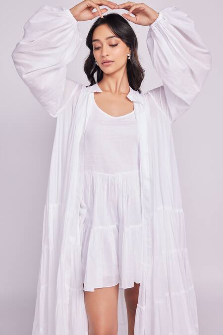 Dev And Viv White Cotton Collared Designer Dress Online at Aza Fashions Dev And Viv_White Cotton Collared Designer Dress _Online_at_Aza_Fashions