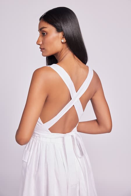 Shop Dev And Viv White Cotton Round Neck A-line Dress Online at Aza Fashions Shop_Dev And Viv_White Cotton Round Neck A-line Dress _Online_at_Aza_Fashions