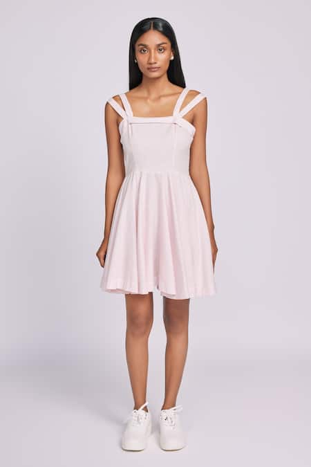 Dev And Viv Blush Cotton Square Neck Dress With Strappy Design 