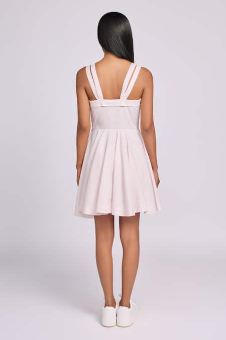 Shop Dev And Viv Blush Cotton Square Neck Dress With Strappy Design at Aza Fashions Shop_Dev And Viv_Blush Cotton Square Neck Dress With Strappy Design _at_Aza_Fashions