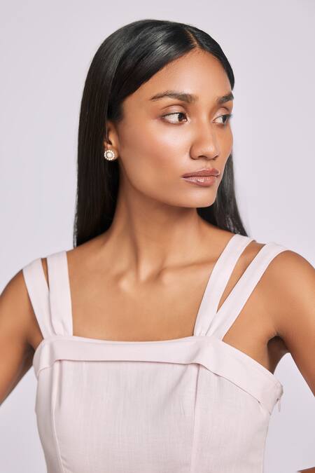 Dev And Viv Blush Cotton Square Neck Dress With Strappy Design Online at Aza Fashions Dev And Viv_Blush Cotton Square Neck Dress With Strappy Design _Online_at_Aza_Fashions