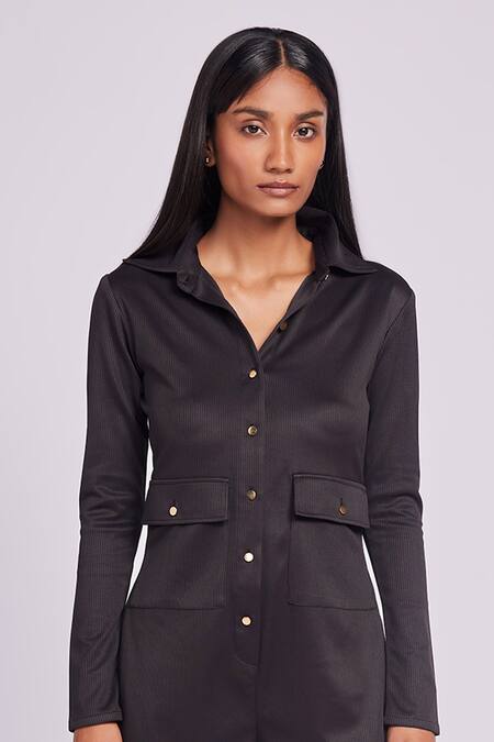 Dev And Viv Black Polyester Collared Designer Jumpsuit Online at Aza Fashions Dev And Viv_Black Polyester Collared Designer Jumpsuit _Online_at_Aza_Fashions