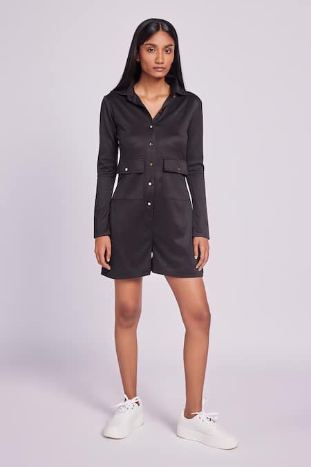 Dev And Viv Black Polyester Collared Designer Jumpsuit 