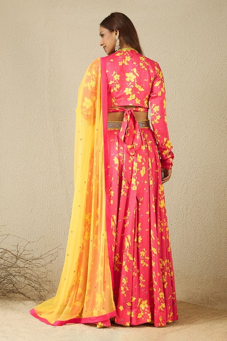 Label Nitika Fuschia Floral Print Lehenga Set 