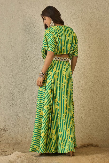 Label Nitika Green Floral Print Lehenga Set 