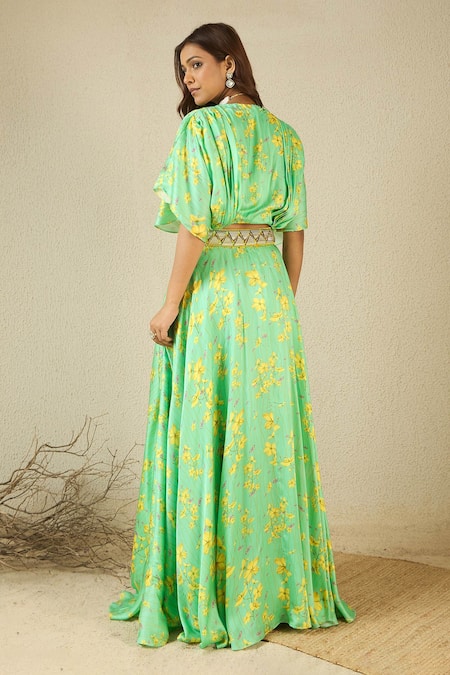 Label Nitika Green Floral Print Lehenga Set 