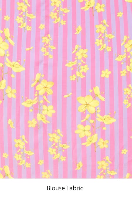 Buy_Label Nitika_Purple Satin, Georgette, Cotton Mandarin Pink Striped Saree With Stitched Blouse _Online_at_Aza_Fashions