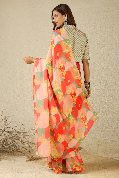 Label Nitika Floral Print Satin Georgette Saree Set 