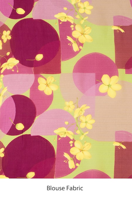 Label Nitika_Purple Satin, Georgette, Cotton Round Neck Floral Print Saree And Blouse _Online_at_Aza_Fashions