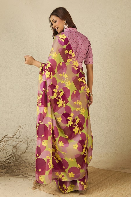 Label Nitika Floral Print Satin Georgette Saree & Blouse 