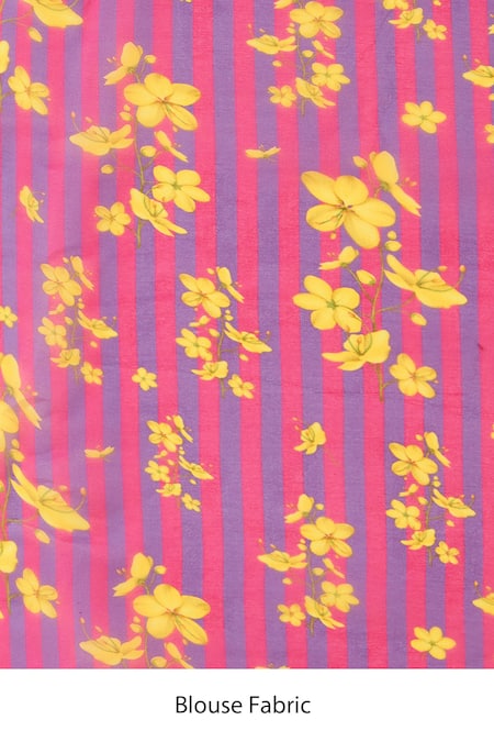 Label Nitika_Purple Silk Organza, Chanderi Floral Print Saree And Blouse _at_Aza_Fashions